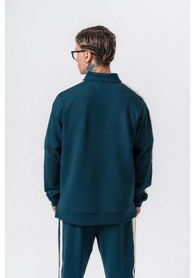 Respire Erkek Şerit Detaylı Yarım Fermuarlı Modal Sweatshirt Zümrüt