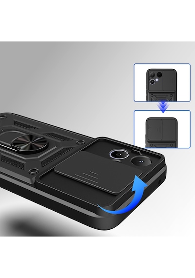 Tecno Pova Curve 2 Kılıf Magnetik Standlı Kamera Korumalı Zore Sürgülü Vega Kapak - Siyah