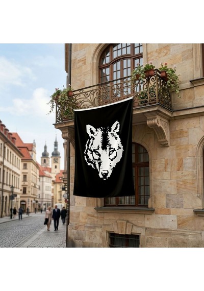 Siyah Bozkurt Mhp Bayrağı Premium Raşel Kumaş 150x225 Cm Diğer