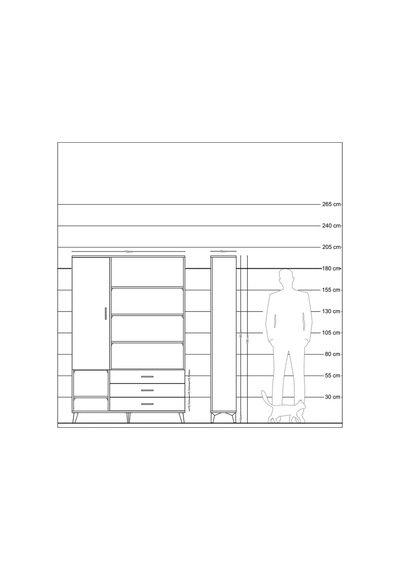 Arges Dolap 9 Raflı 3 Çekmeceli Tek Kapaklı 132x30x195 Çam-ç... Çam