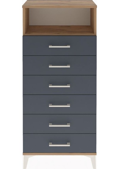 Arges Dolap Tek Raflı 6 Çekmeceli 60x30x134 Çam-antrasit Atlas Çam