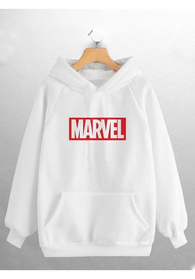 Macklin Unisex Kadın Erkek Marvel Logo Baskılı Sweatshirt Beyaz Mck0790 Beyaz