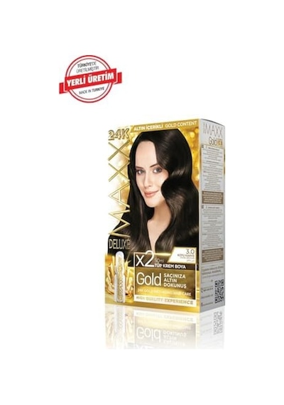 Serisi 24k Altın Parçacıklı Serum İle 1 Kutu 2 X 50 Ml Ve Geliştiriciler Saç Boyası Koyu Kahve 3.0