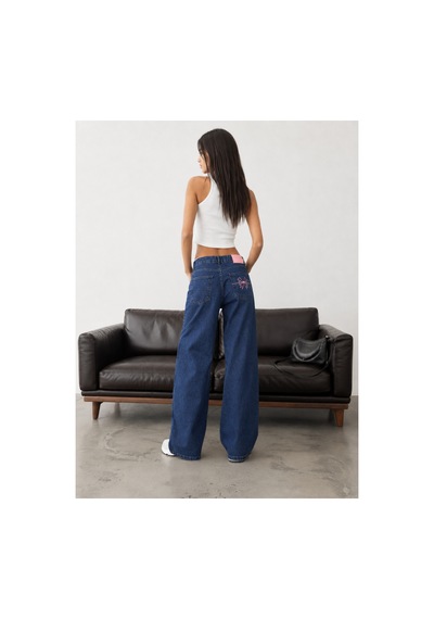 Bluemarlin Arka Cep Nakışlı/işlemeli Lacivert Kemer Derili Boru Paça Jeans Lacivert