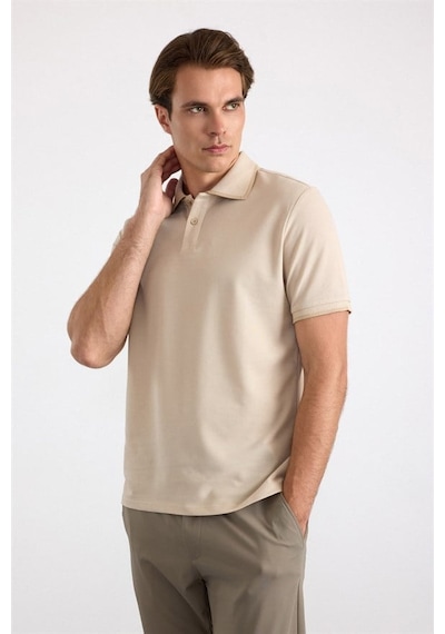 Süvari Bej Regular Düz Baskısız Pike Polo Yaka Tişört Sts1014000007-bj3
