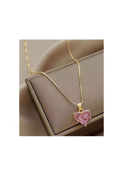Lunarie Pembe Zirkon Kalp Kolye 14k Gold Kararmaz Çelik Venedik