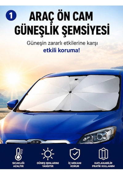 Araç İçi Şemsiye Güneşlik - 140cmx80cm