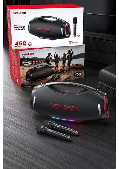 Ven-dens Vd-spk027l 450 W Rms Bluetooth 5.3 Parti Ve Karaoke Hoparlörü, 45000 Mah Batarya, Siyah