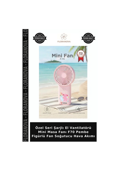 Özel Seri Şarjlı El Vantilatörü Mini Masa Fanı F70 Pembe Figürlü Fan Soğutucu Hava Akımı