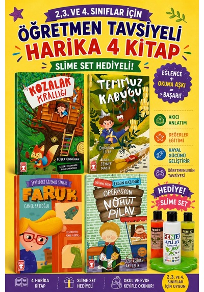 Timaş 2,3. Ve 4.sınıflar İçin Öğretmen Tavsiyeli Harika 4 Kitap Slime Set Hediyeli