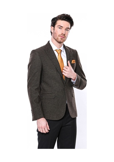Sivri Yaka Tek Düğme Haki Slim Fit Ceket Wessi 001