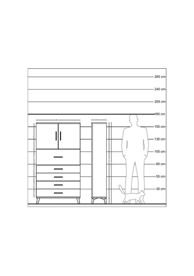 Arges Dolap 2 Raflı 5 Çekmeceli 2 Kapaklı 88x30x163 Çam-antrasit Atlas Çam
