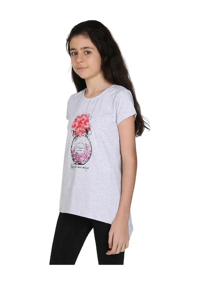 Toontoy Kids Toontoy Kız Çocuk Parfüm Nakışlı T-shirt Gri Melanj