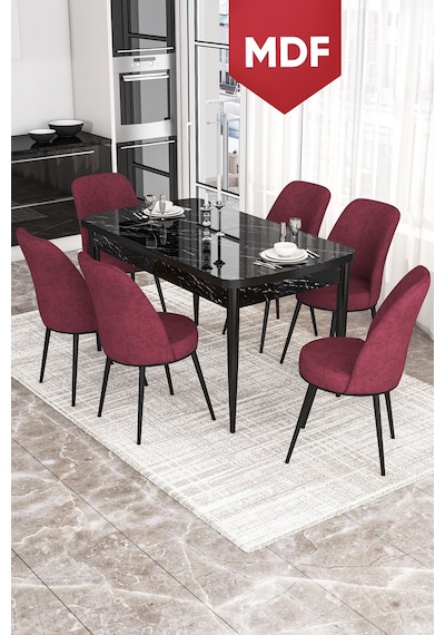 Canisa Kor Serisi 70x114 Açılabilir MDF Mutfak Masası Takımı Siyah Mermer Desen Masa 6 Bordo Sandalye Masa Siyah Mermer Desen Sandalye Bordo Canisa Kor Serisi 70x114 Açılabilir MDF Mutfak Masası Takımı Siyah Mermer Desen Masa 6 Bordo Sandalye Masa Siyah Mermer Desen Sandalye Bordo