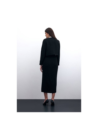 Sateen Boncuk Aksesuarlı Kısa Ceket - Siyah-135574 Siyah
