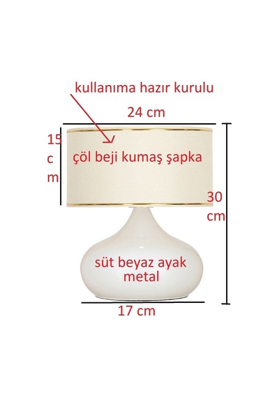 Metal Ayaklı Bej Renk Masa- Komodin-vitrin Üstü Abajuru Siyah