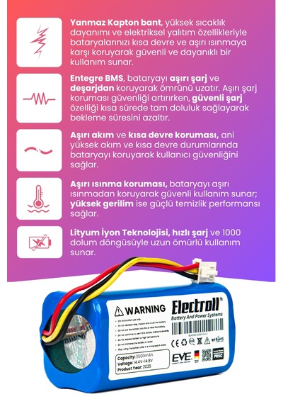 Robogil Stella 500b Uyumlu Batarya Maksimum Kapasite 3500mah Pil