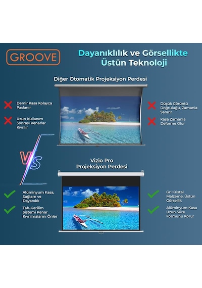 Groove Vizio Pro 150 Inch 332x188cm Blackout Işık Geçirmez Profesyonel Projeksiyon Perdesi +canlı Renkler+göz Koruması+leke Tutmaz Projector