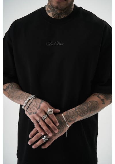 Respire Erkek Da Vinci Baskılı Oversize T-shirt Siyah
