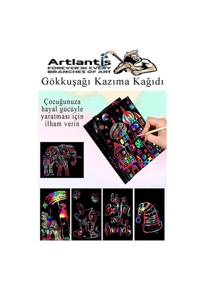 Artlantis Sihirli Gökkuşağı Kazıma Kağıdı A4 5 Yaprak 1 Paket 20x30 Cm Siyah Sihirli Kağıt Rainbow Paper Genel