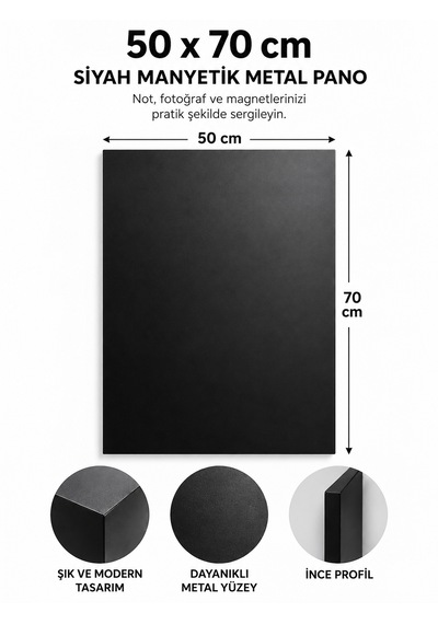 Mooly Siyah Manyetik Metal Pano 50x70 Cm, Dekoratif Fotoğraf Ve Not Panosu
