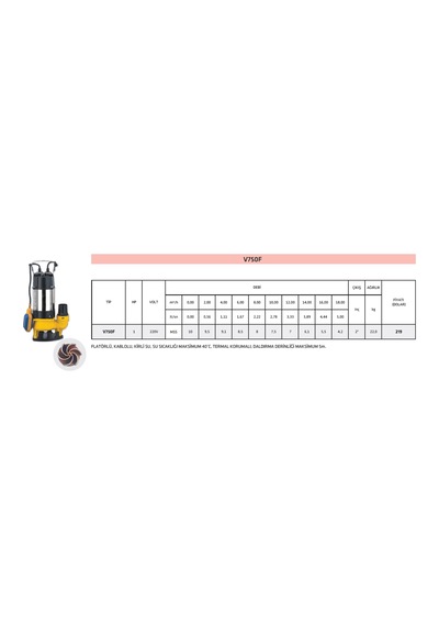 Impo V750F Pis Su Drenaj Pompası 1 Hp 220V Foseptik Pompa