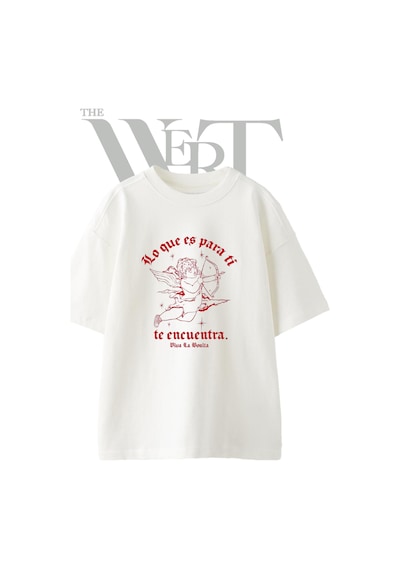 Thewert Cupid Gotik Tasarım Baskılı Ünisex Beyaz Oversize T-shirt