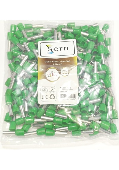 6mm Tek Girişli İzoleli Kablo Yüksüğü - Fransız Norm Yeşil 1 Paket 250 Adet