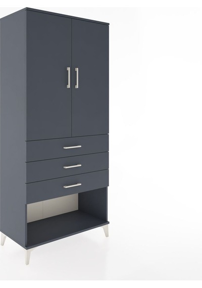 Hyperion Dolap Tek Raflı 3 Çekmeceli Tek Askılı 88x44x195 Antrasit-antrasit Antrasit