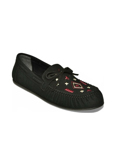 Fox Shoes Y996073102 Siyah Süet Renkli Motif İşlemeli Kadın Babet Siyah