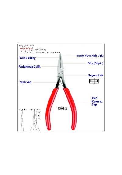 Weber 1301.2 Yarım Yuv. Uçlu Elekt. K. Burun-yaylı-düz 120  MM