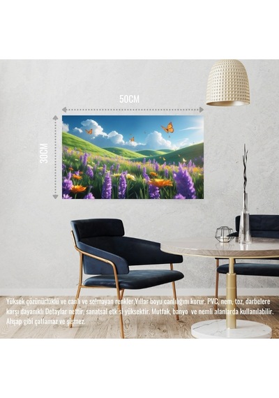 Kelebekler Yabani Çiçekler İçinde Bahar Havası 05 Çerçevesiz 50x30 Cm Pvc Tablo