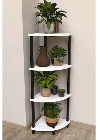 Flora 4 Raflı Moblen Çiçeklik Saksılık Balkon Bahçe Dekor Raf Stand-beyaz Beyaz