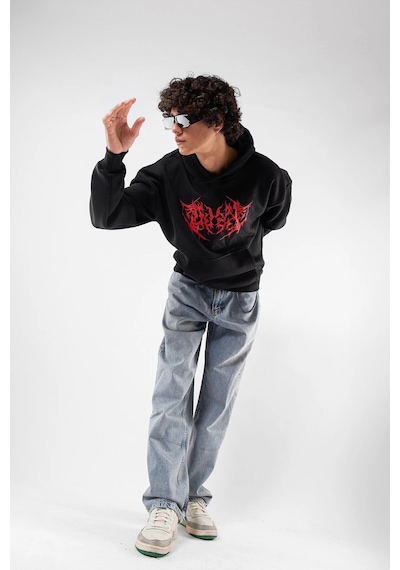 Tarzsokak Kırmızı Dusk Baskılı Oversize Unisex Siyah