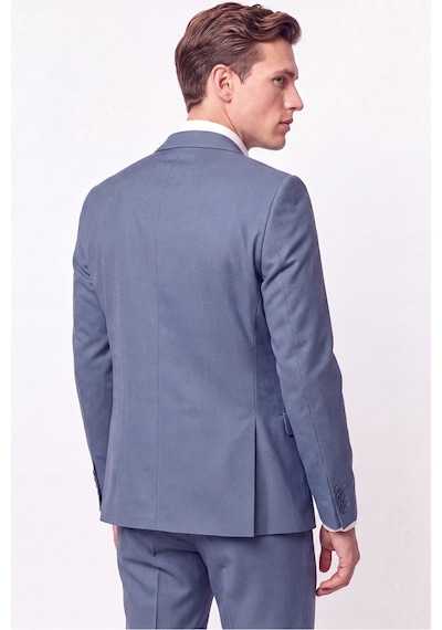 Efor Slim Fit Çift Yırtmaç %97 Yünlü Doku Desenli Esnek Mavi Yelekli Takım Elbise Tk 927