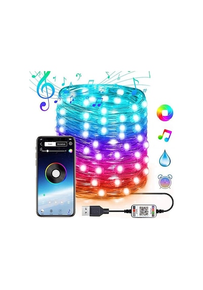 Ally 10mt 100 Led Rgb Bluetooth Telefonla Kontrol Edilen Usb Led Çok  Renkli