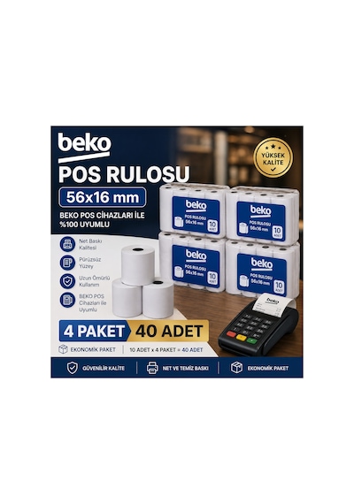 Pos Rulosu 56x16 Mm Termal Rulo 40 Adet 4 Paket X 10 Adet