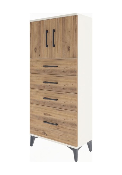 Arges Dolap Tek Raflı 4 Çekmeceli 2 Kapaklı 60x30x134 Aytaşı-çam Aytaşı