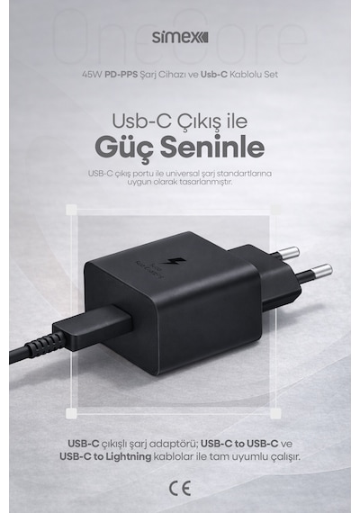 Simex Samsung S22-s23-s24-s25-s26 Uyumlu 45w Usb-c Şarj Seti Aleti Cihazı Adaptörü 5a Kablo Sps-18