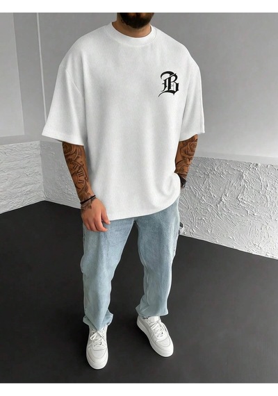 Startmore Adrift Unisex Oversize Kalıp Mektup Grafik Damla Omuz Harajuku Style Beyaz