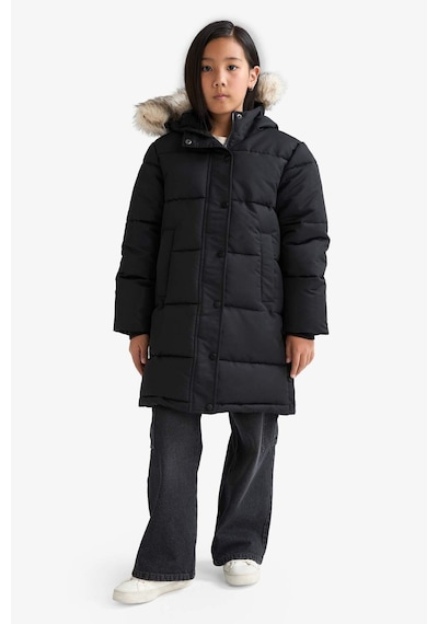 Defacto Kız Çocuk Kapüşonlu Fermuarlı Parka C8755a825aubk27 Siyah-bk27