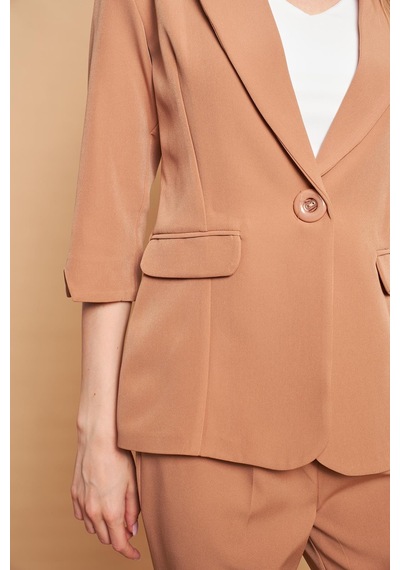 Yakalı Tek Düğmeli Kapri Kollu Kolu Yırtmaçlı Hafif Likralı Kumaş Blazer Ofis Ceket-camel CAMEL Yakalı Tek Düğmeli Kapri Kollu Kolu Yırtmaçlı Hafif Likralı Kumaş Blazer Ofis Ceket-camel CAMEL