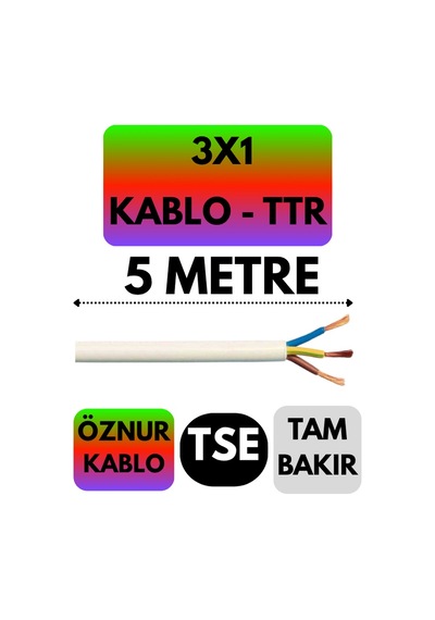 Öznur 3x1 Ttr Kablo Beyaz Metre Seçenekli - 5 Metre