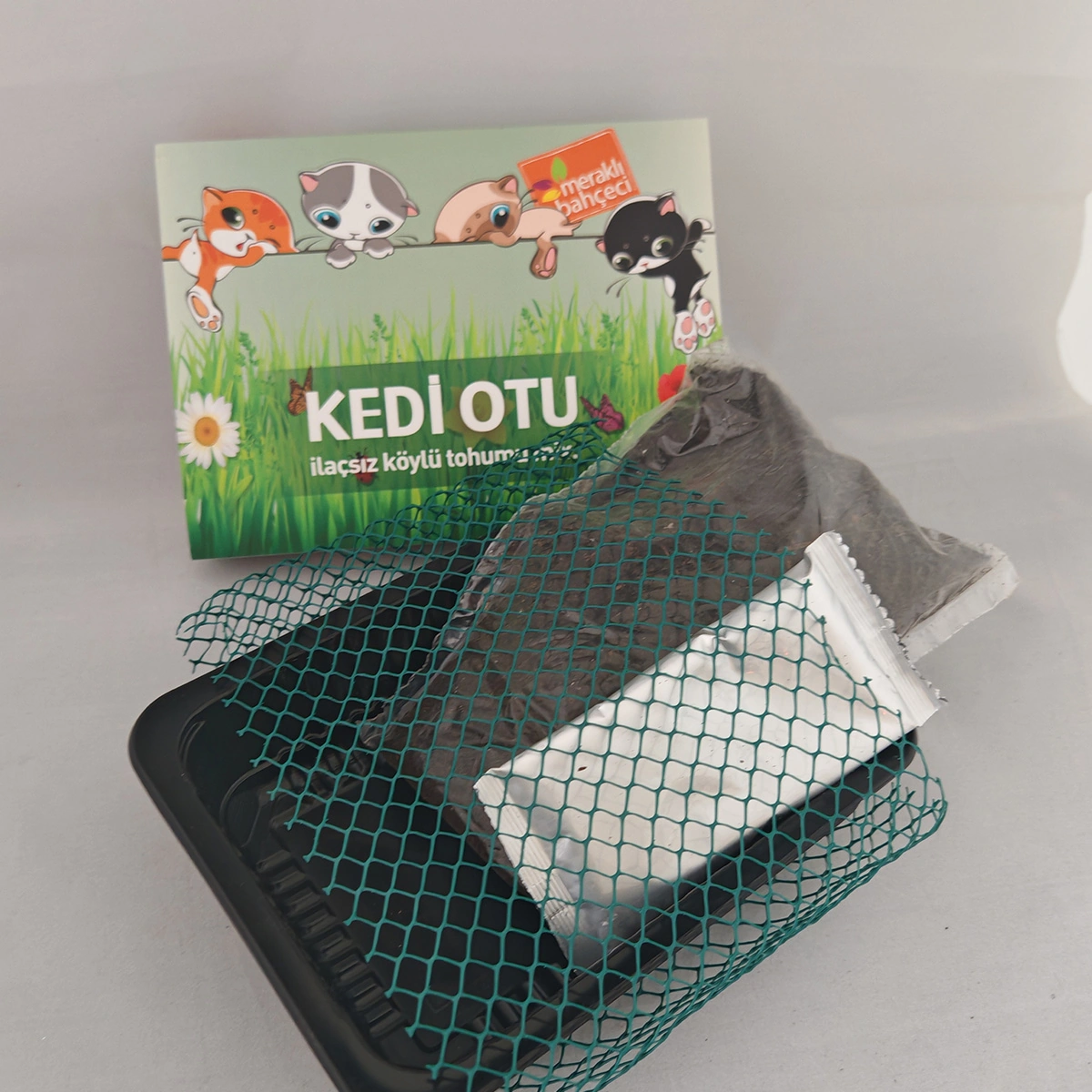Kedi Otu Kit Kedi Çimi Set - Toprak, Saksı, Koruyucu File Ve Tohum Seti
