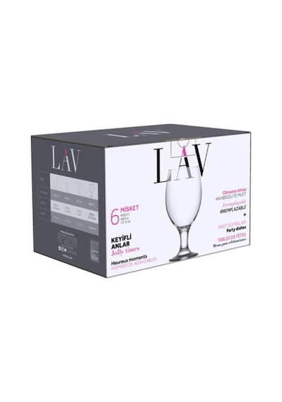 Lav Misket Cam Bira Bardağı 6'lı 400 ml Ayaklı