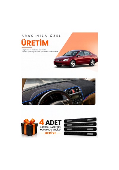 Honda Accord 2002-2008 Uyumlu Torpido Koruma Örtüsü Oto Kılıfı - Siyah Mavi