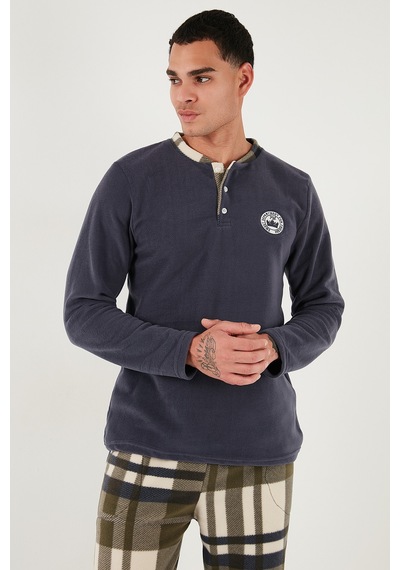 Buratti Ekoseli Regular Fit Düğmeli Bisiklet Yaka Kışlık Polar Erkek Pijama Takımı 60961008 Gri