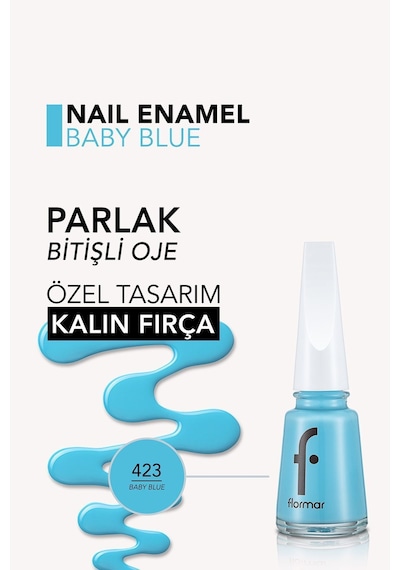 Flormar Nail Enamel Yüksek Pigmentli & Parlak Bitişli Oje Fne-423 Baby Blue