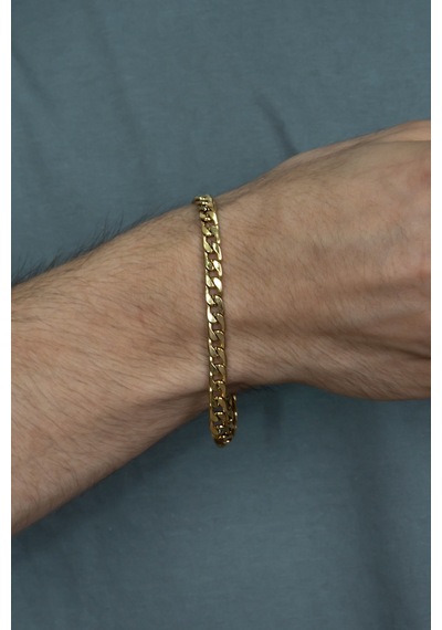 Gurmet Altın Kaplama Çelik Unisex Bileklik Zincir 6 Mm H081Bs Altın