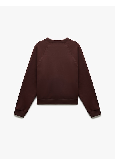 Koton Üç İplik Şardonlu Dikiş Detaylı Bisiklet Yaka Oversize Sweatshirt Kahverengi 6wal10225ık Kahve